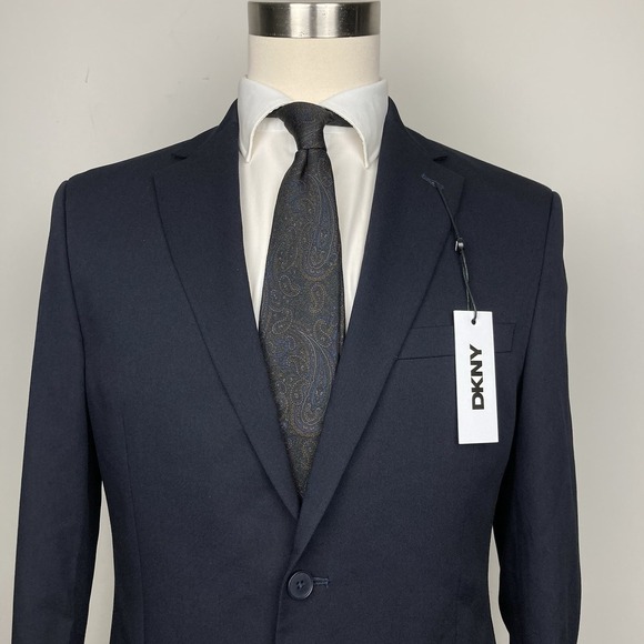 DKNY Men's Modern Fit 2-Piece Suit 38R Jacket 31W Pants Navy Blue Solid - Picture 6 of 13